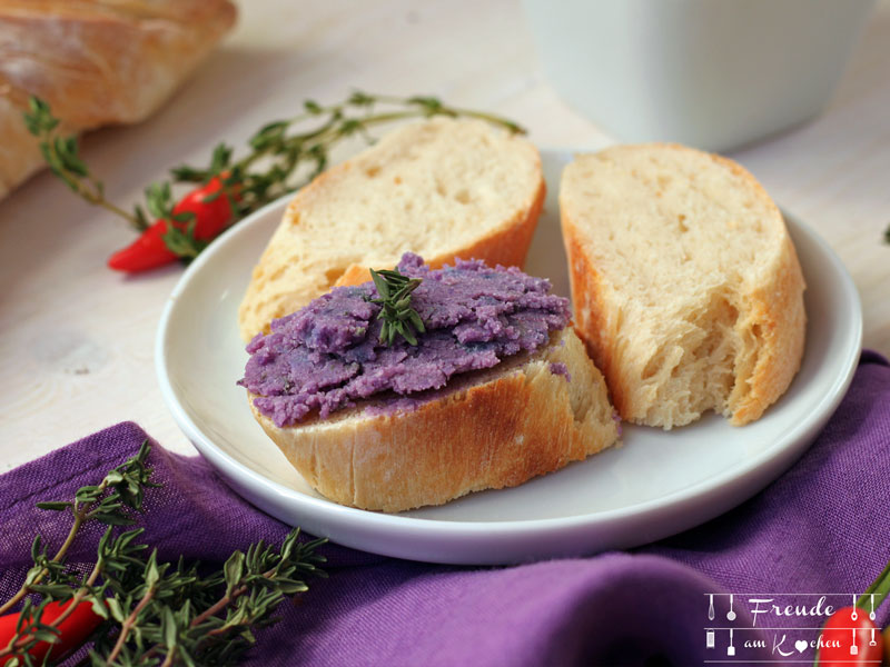 Lila Kartoffelaufstrich - Erdäpfelkas - vegan - Freude am Kochen