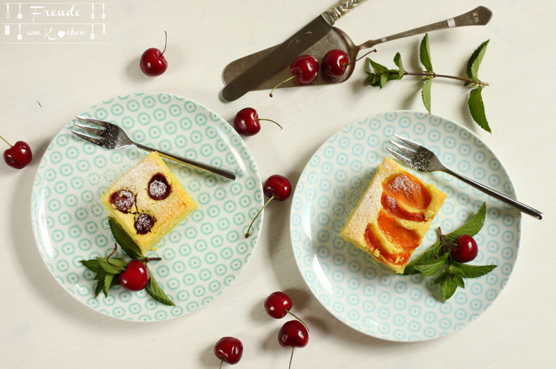 Kirschen Marillen Aprikosen Blechkuchen vegan - Rezept Freude am Kochen