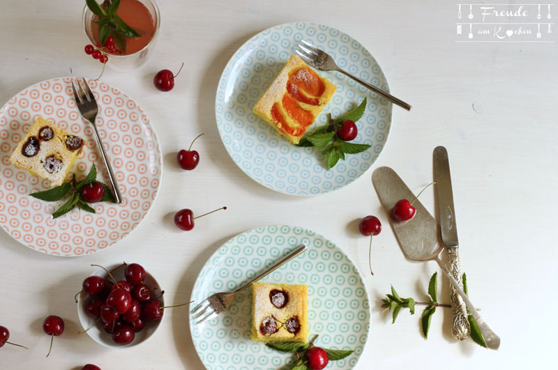 Kirschen Marillen Aprikosen Blechkuchen vegan - Rezept Freude am Kochen