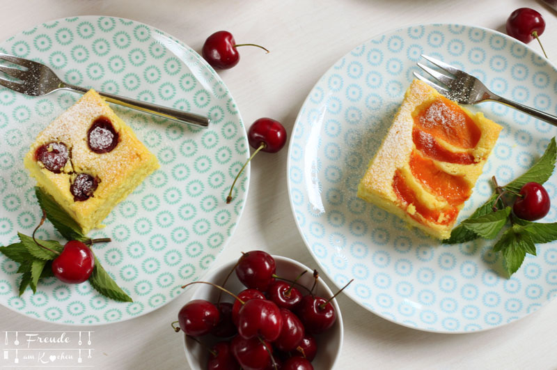 Kirschen Marillen Aprikosen Blechkuchen vegan - Rezept Freude am Kochen