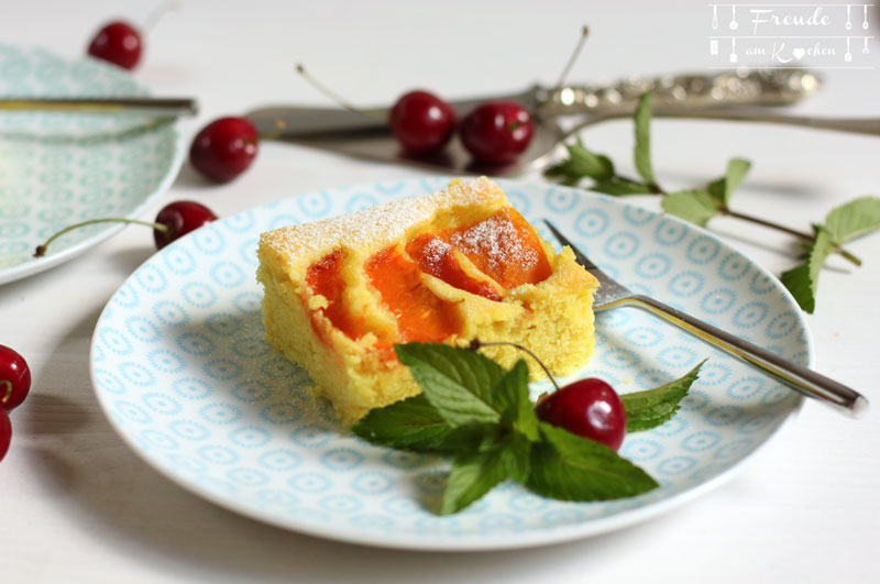 Kirschen Marillen Aprikosen Blechkuchen vegan - Rezept Freude am Kochen