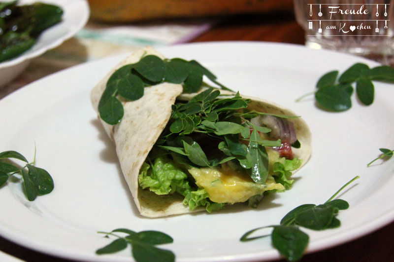 Mango Guacamole Wraps mit frischem Moringa - Freude am Kochen vegan